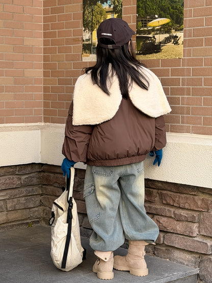 Padded blouson jacket with fleece lining and hood, featuring large lapels [mh0011864]