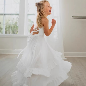 Kids' Backless Lace-Up Tiered Sleeveless Dress [mh0013865]
