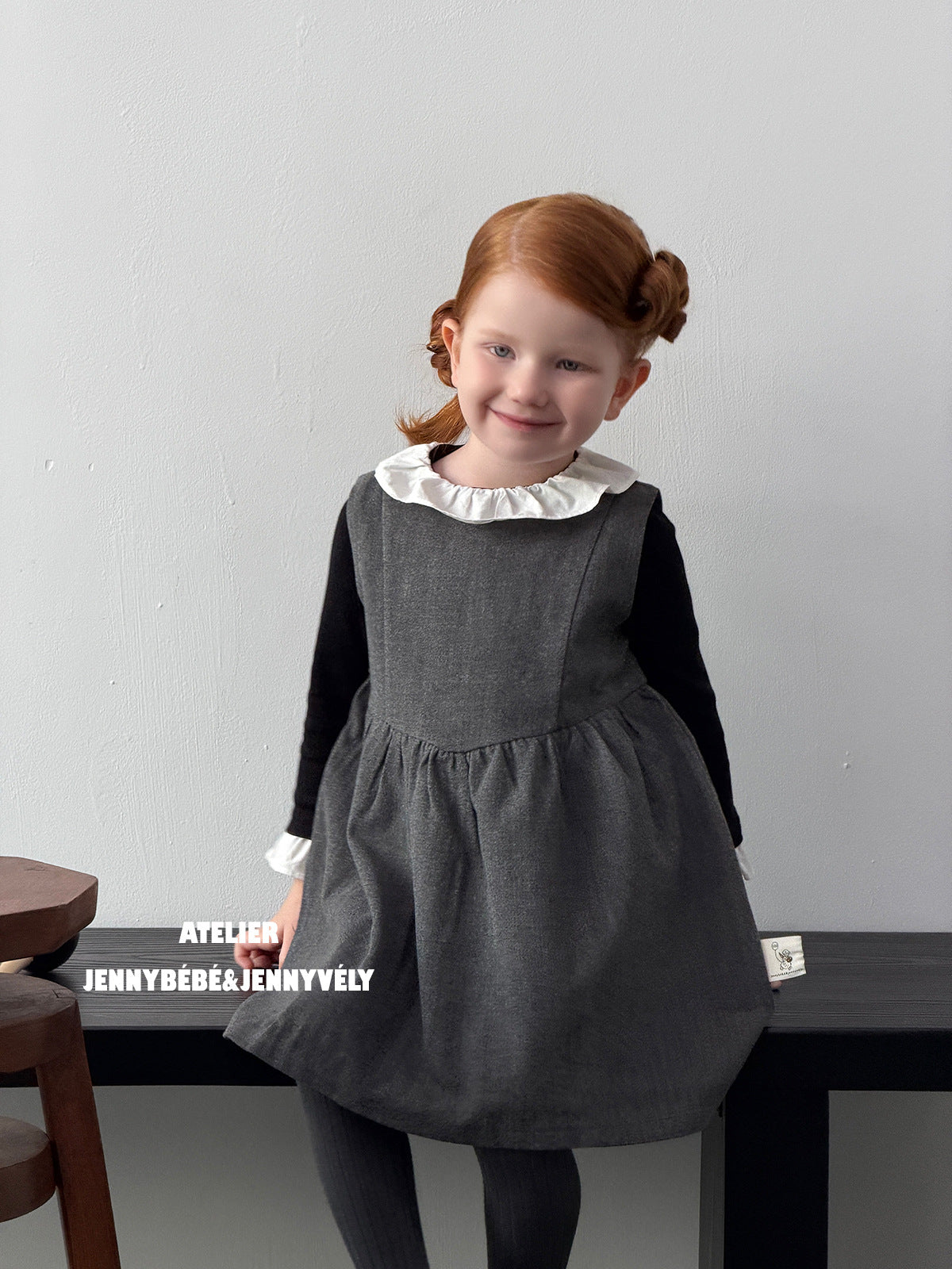 Camiseta de manga larga con cuello de volantes y vestido sin mangas para niña 【mh0014659】