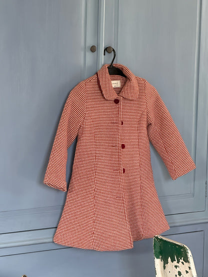 A-line retro coat with check pattern, round collar, quilted fur ribbon collar [mh0011889]