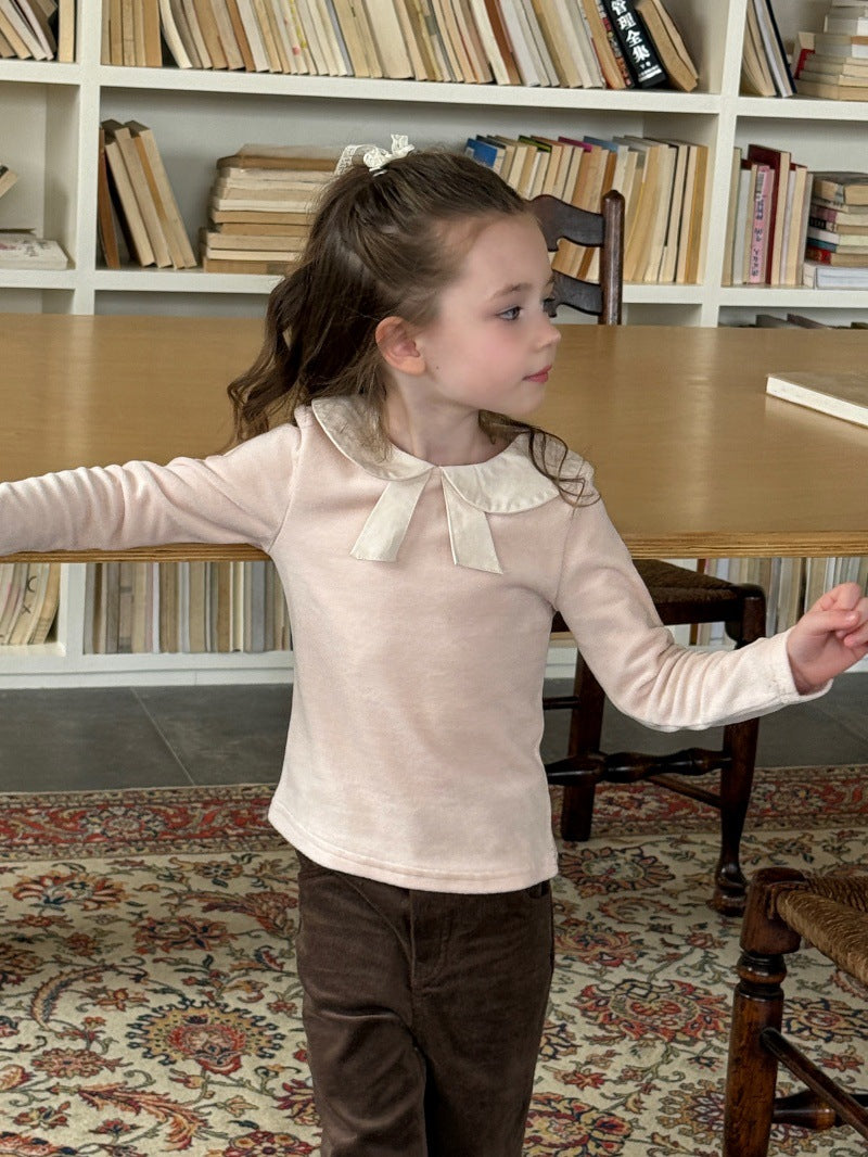 Kids Ribbon Big Collar Ruffle Collar Blouse Long Sleeve T-Shirt [mh0014075]
