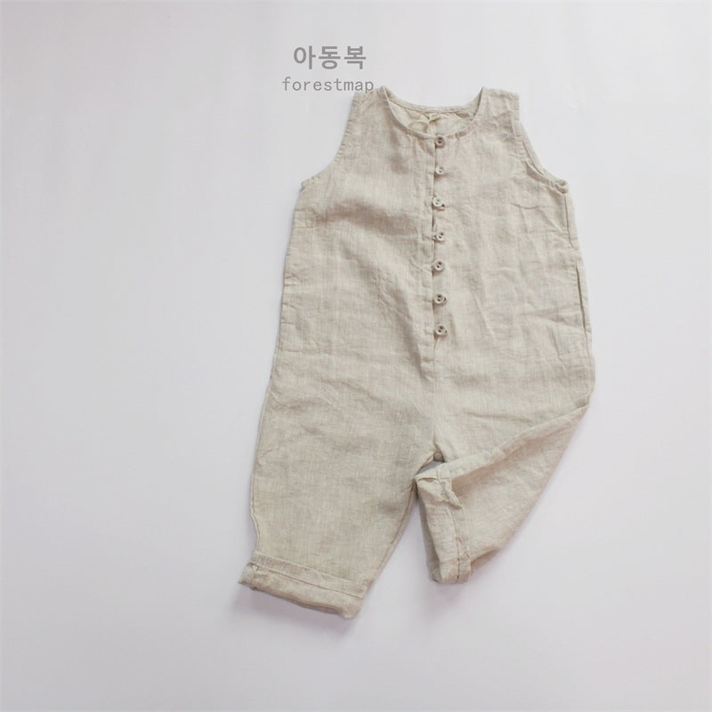 -キッズ コットンリネン ノースリーブ ジャンプスーツ【mh0000515】 - mamahalo shop - ノースリーブジャンプスーツ -  べビー服 - 子供服 - 男の子 - 女の子