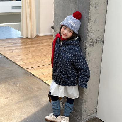 中綿フーディブルゾンジャケット 無地/ドット アウターコート【mh0011915】