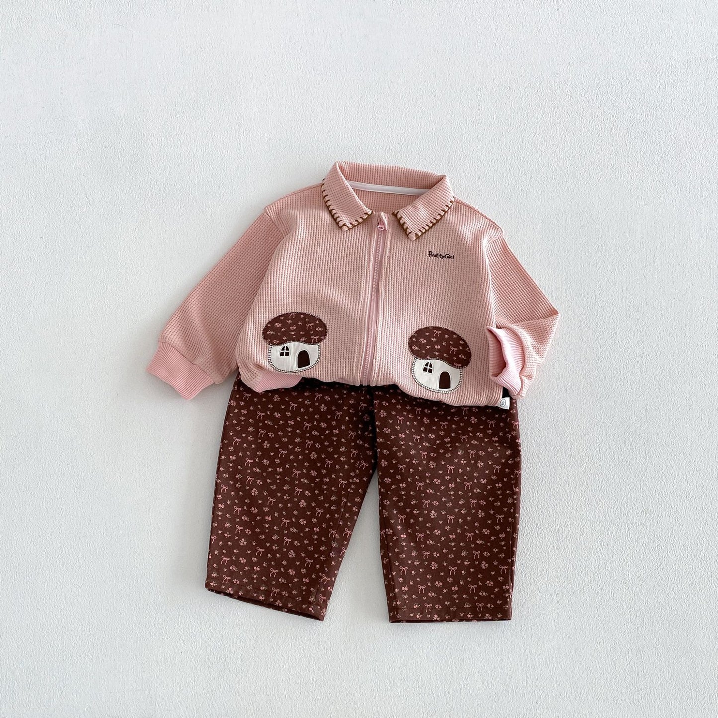 Chaqueta gofrada con cremallera para bebé/niño, pantalón ancho fácil con estampado [mh0014027]