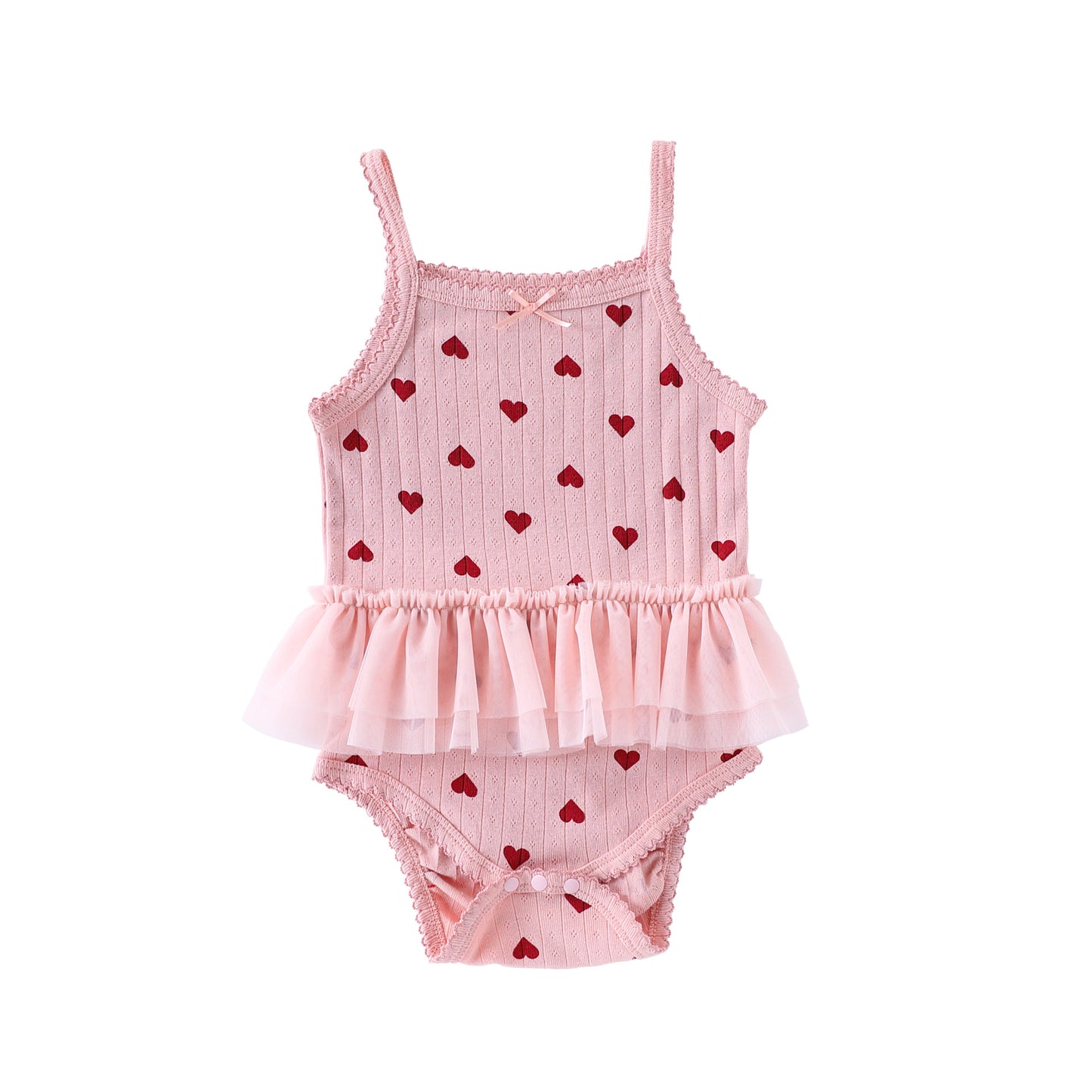 Sleeveless Ruffle Patterned Tulle Dress Romper ハート チュール ノースリーブロンパース【mh0013592】