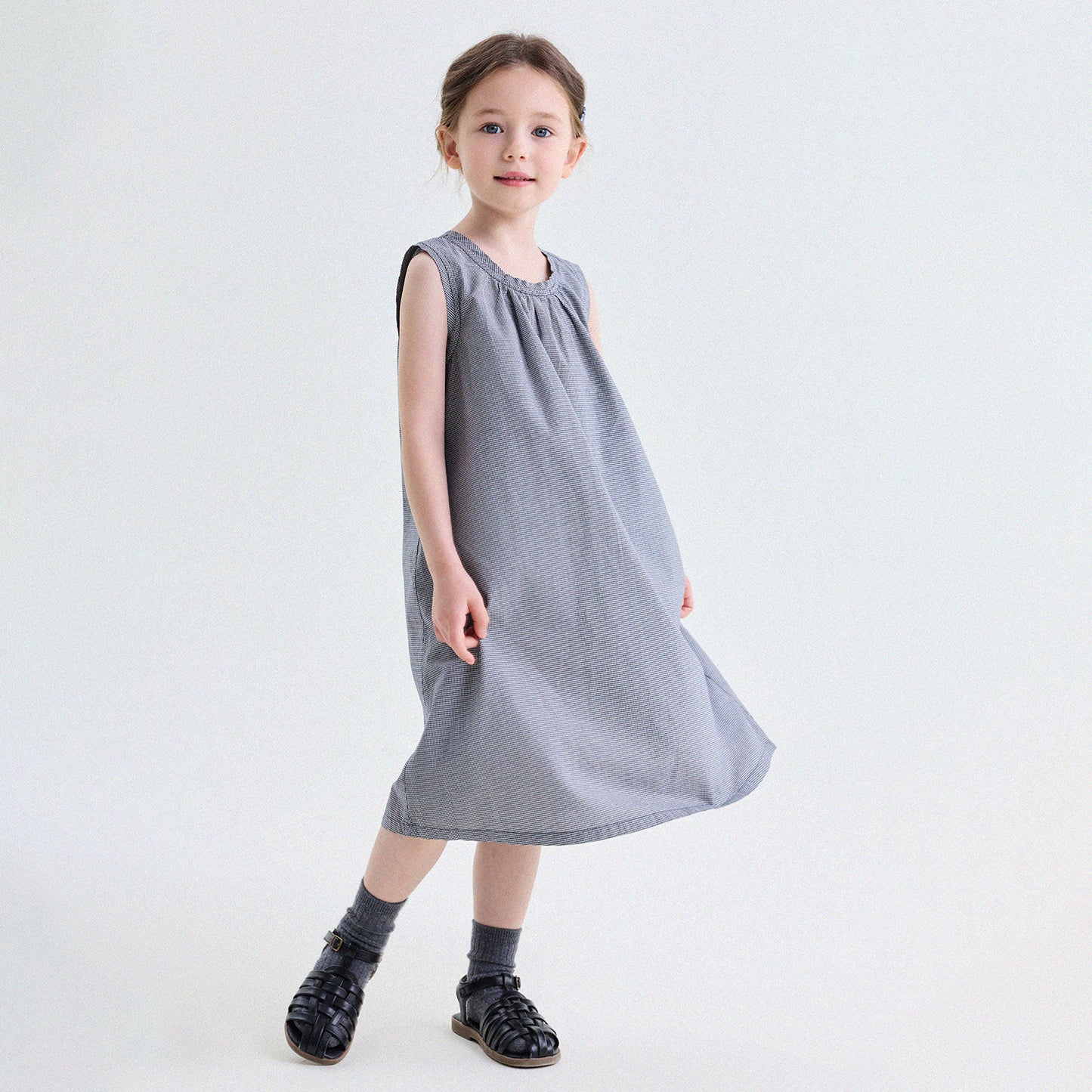 Vestido sin mangas con estampado de cuadros y fruncido tridimensional [mh0013746]