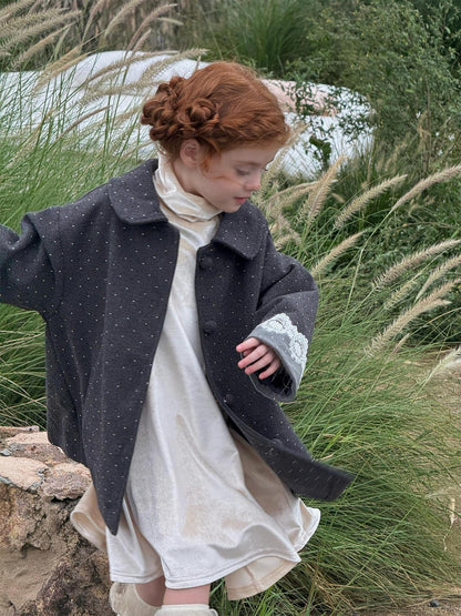 Wool coat with quilted lining, dull gray, and rhinestones [mh0011747]