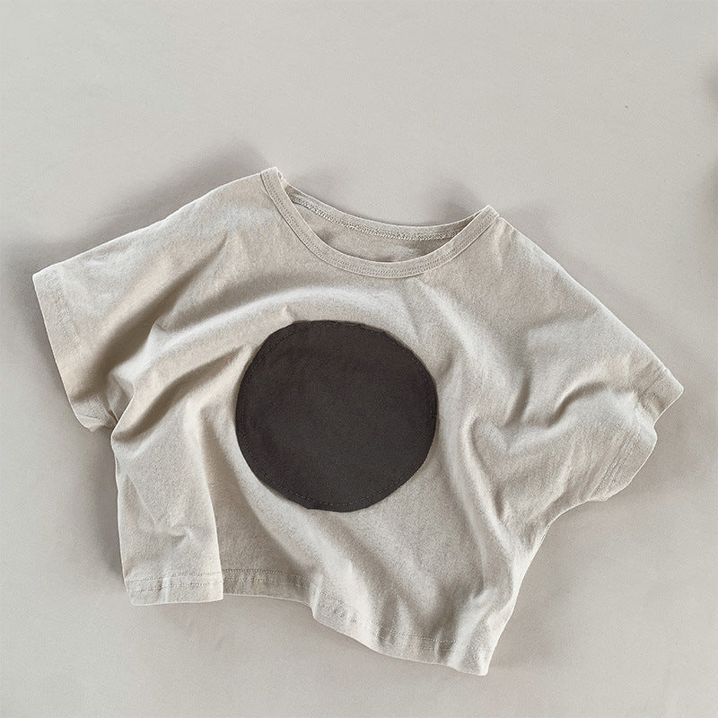 キッズ サークル パッチワーク ルーズ 半袖Tシャツ【mh0001955】