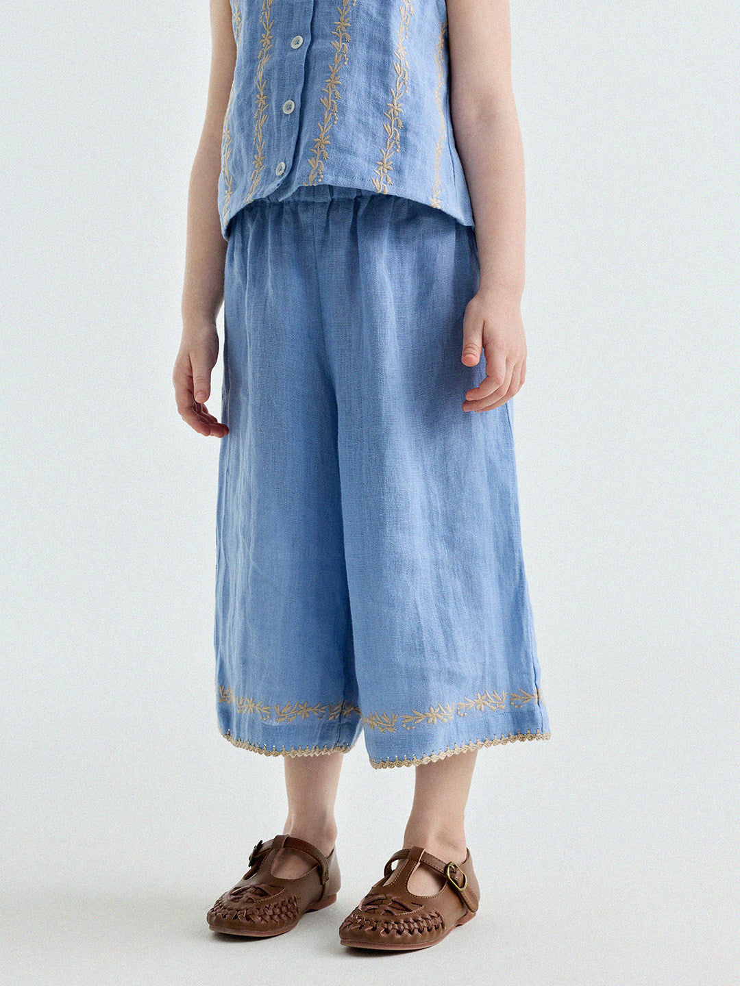 Embroidered Linen Vest and Pants Set ノースリーブ トップス ロングパンツ【mh0013182】