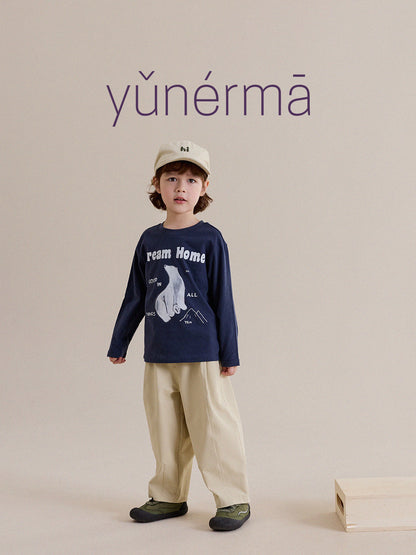 キッズ長袖Tシャツ（ネイビー）アニマルプリント