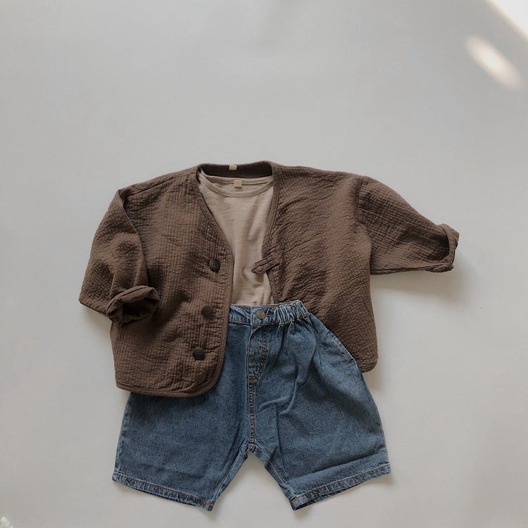 Kids' Front-Button Loose Collarless Long-Sleeve Jacket [mh0001883]