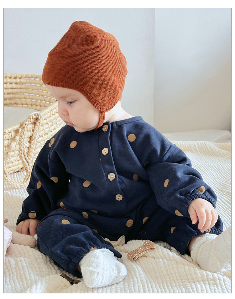 -どんぐり/ドットプリント長袖ロンパース【mh0010744】 - mamahalo shop - 長袖ロンパース -  べビー服 - 子供服 - 男の子 - 女の子