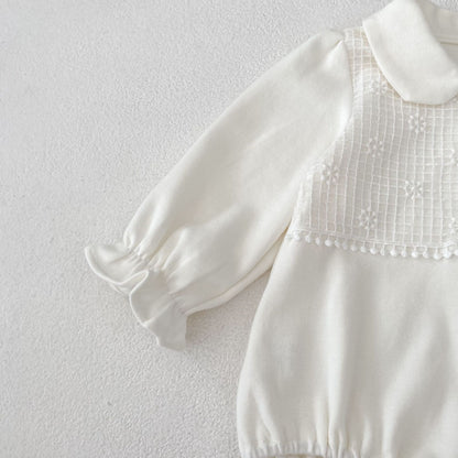 -刺繍切り替え襟付き長袖ロンパース【mh0010851】 - mamahalo shop - 長袖ロンパース -  べビー服 - 子供服 - 男の子 - 女の子