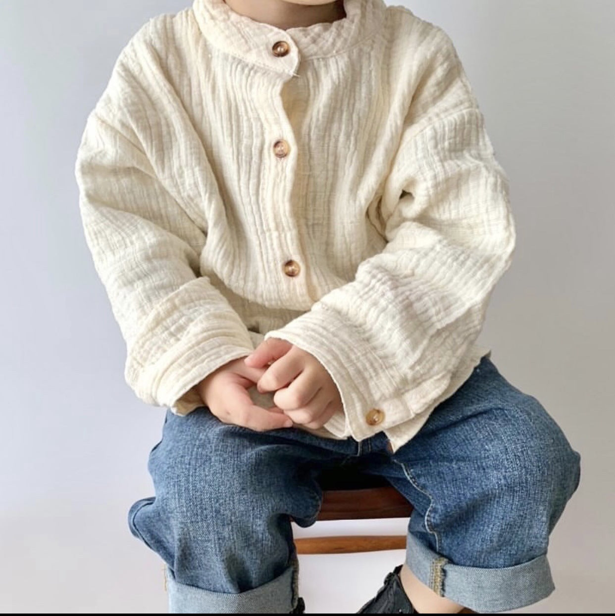 Kids' Gauze Stand-Collar Plain Long-Sleeve Shirt [mh0000325]