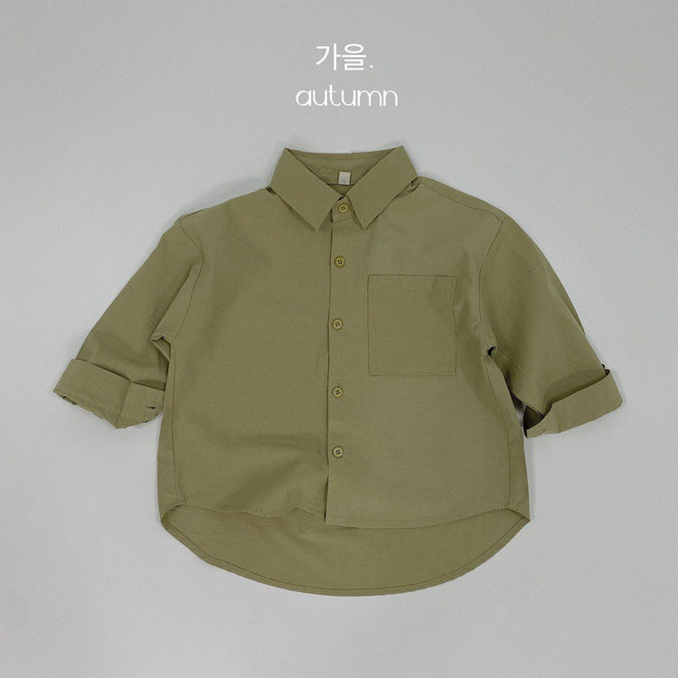 Camisa de manga larga holgada con bolsillos para niños【mh0013927】