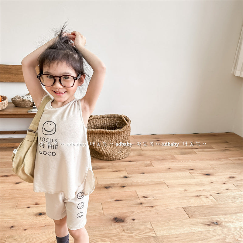Kids' Smile Print Tank Top & Shorts Set [mh0001805]