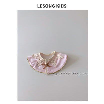 ベビースタイ ビブ サークル 円形 レース リボン よだれかけ【mh0011828】