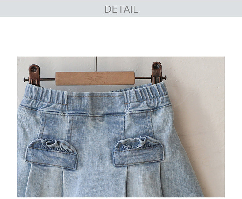 -プリーツフリルポケットデニムスカート イージーウエストミニスカート【mh0010828】 - mamahalo shop - スカート -  べビー服 - 子供服 - 男の子 - 女の子