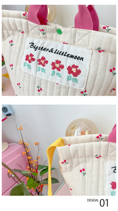 -キルティング フラワー 刺繍 さくらんぼ トートバッグ メッセンジャー ママバッグ【mh0002117】 - mamahalo shop - マザーズバッグ -  べビー服 - 子供服 - 男の子 - 女の子