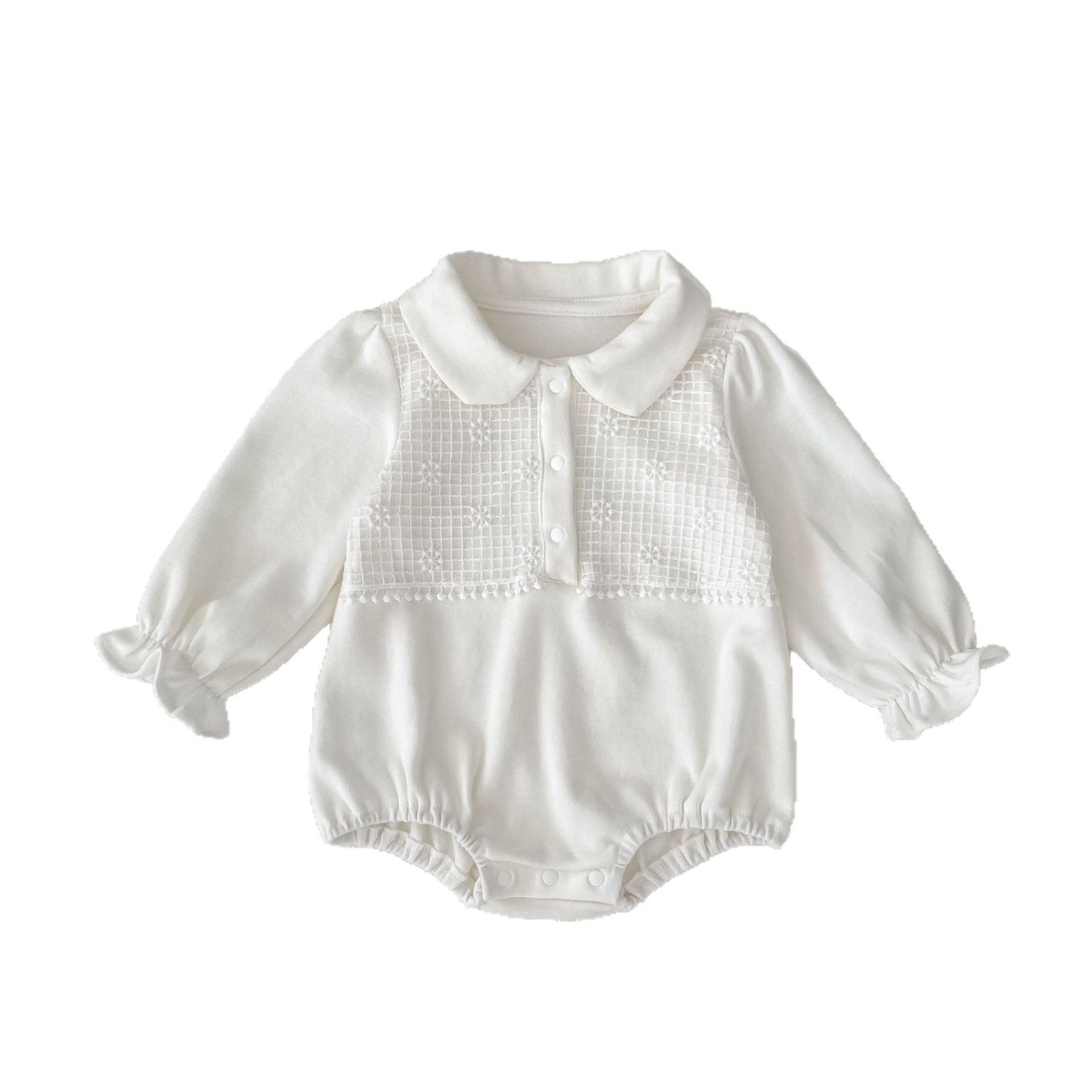 -刺繍切り替え襟付き長袖ロンパース【mh0010851】 - mamahalo shop - 長袖ロンパース -  べビー服 - 子供服 - 男の子 - 女の子