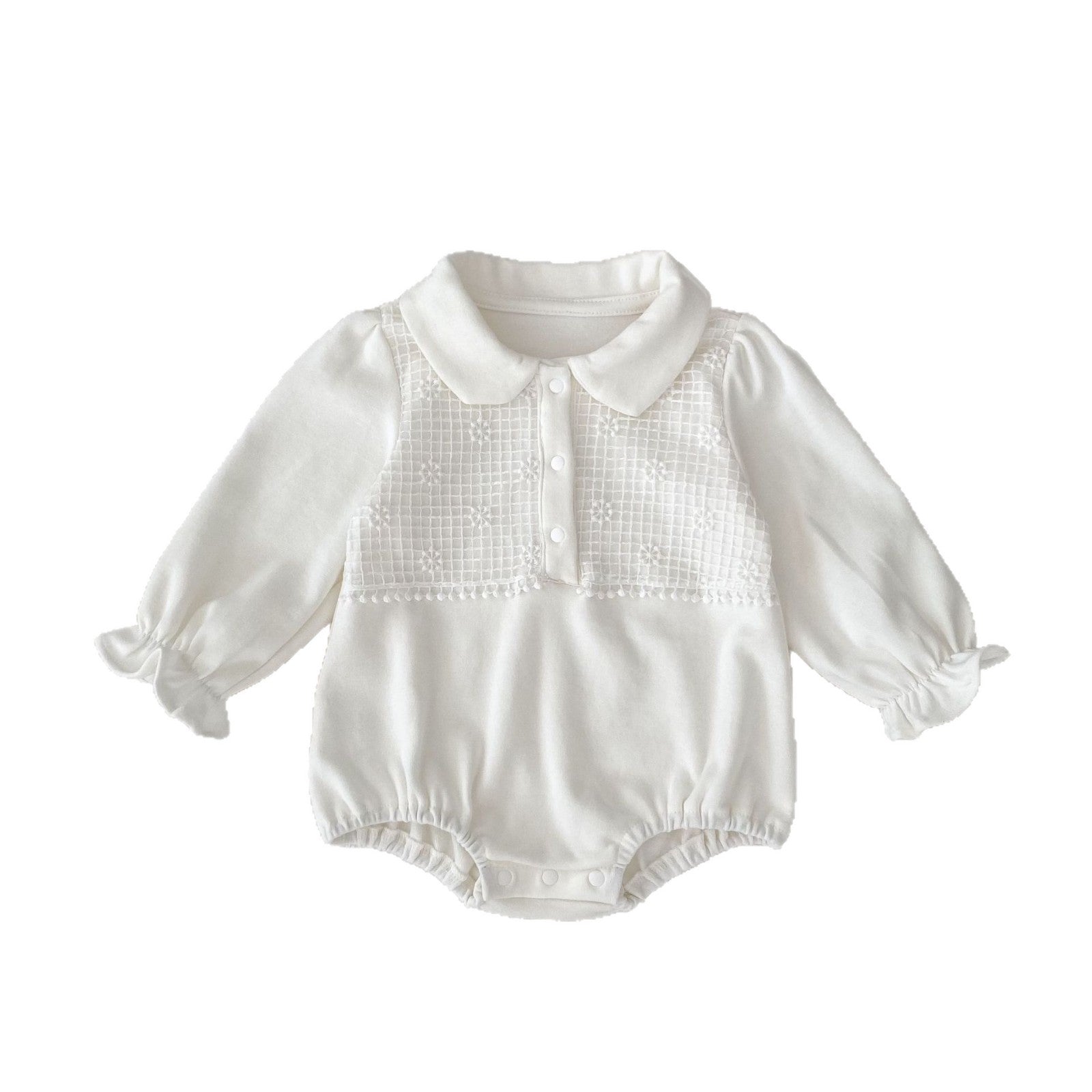 -刺繍切り替え襟付き長袖ロンパース【mh0010851】 - mamahalo shop - 長袖ロンパース -  べビー服 - 子供服 - 男の子 - 女の子