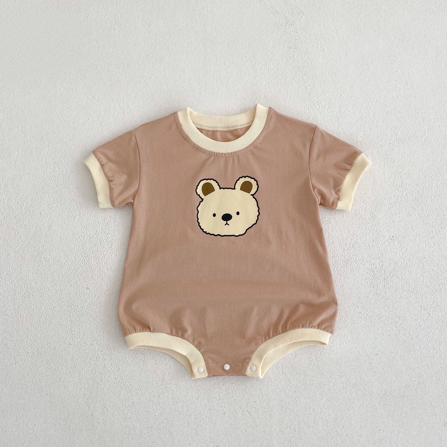 Baby Bear Print Bicolor Piping Short Sleeve Romper [mh0001860]