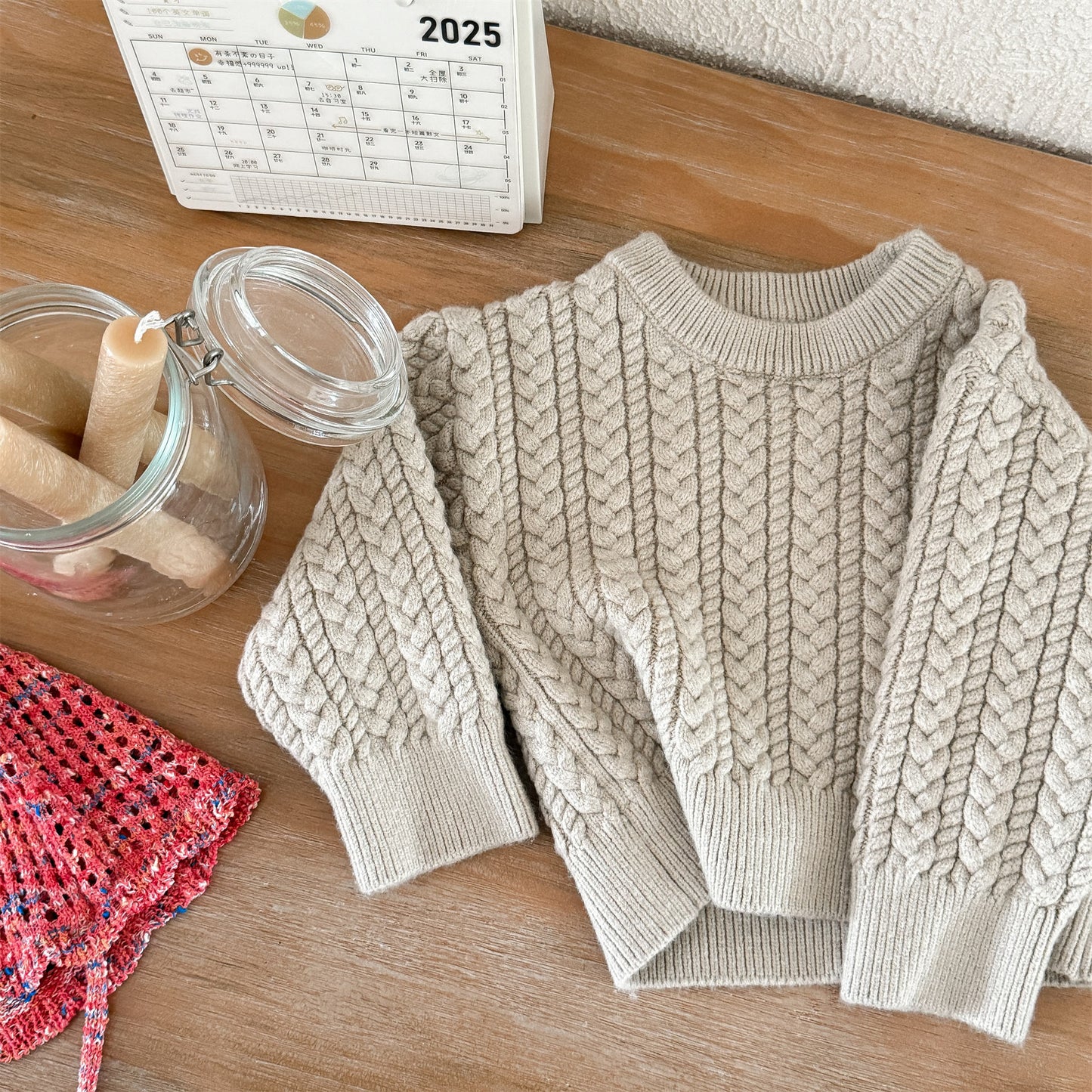 ケーブル編みクルーネックセーター【mh0010906】