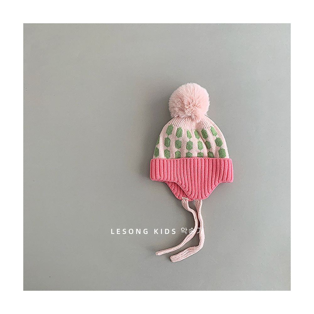 キッズ帽子 ニットキャップ 耳あてぽんぽん付き カラフル 防寒【mh0011794】