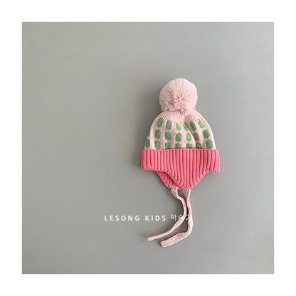 キッズ帽子 ニットキャップ 耳あてぽんぽん付き カラフル 防寒【mh0011794】