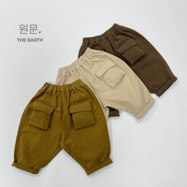 Pantalón largo suelto cargo de niño con bolsillos y solapa 【mh0013944】