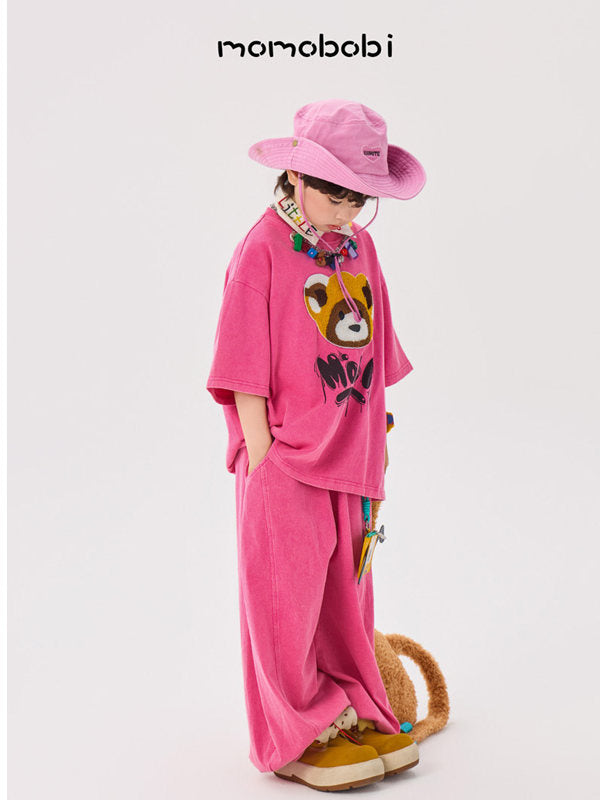 Flock Print Raccoon Tee & Wide Pants アライグマ 半袖Tシャツ ロングパンツ セット【mh0013005】