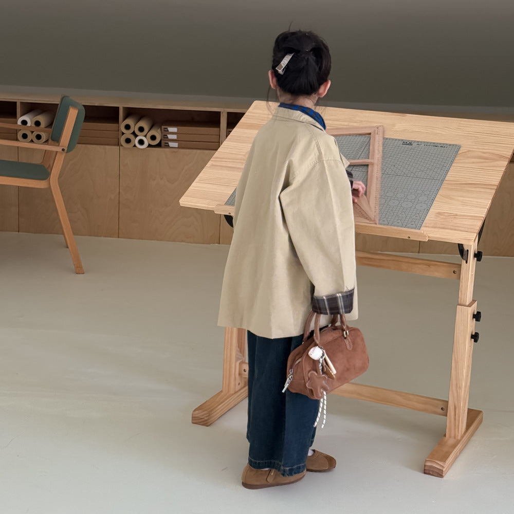 -無地ロング丈トレンチコートジャケット 襟付きカジュアルアウター【mh0010782】 - mamahalo shop - ショートコート・ジャケット・ジャンパー -  べビー服 - 子供服 - 男の子 - 女の子