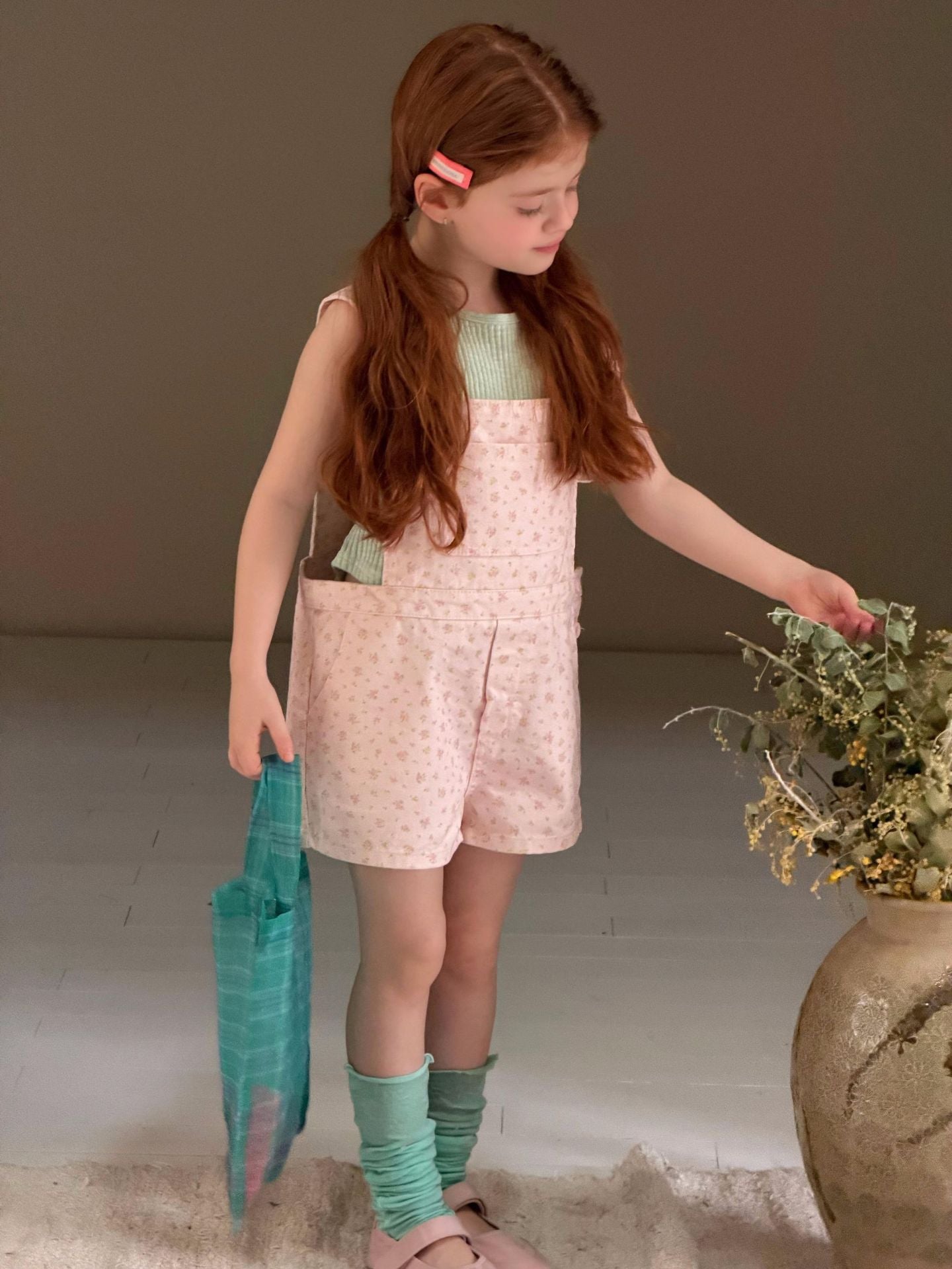 Floral Print Twill Overalls フラワー 小花柄 ショートオーバーオール【mh0012883】