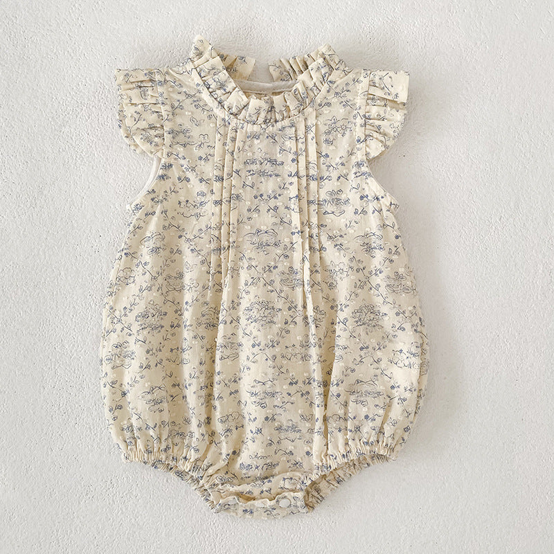 Floral Ruffle Sleeveless Romper Dress フリル ノースリーブロンパース ミモレ丈ワンピース【mh0013157】