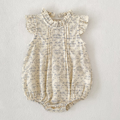 Floral Ruffle Sleeveless Romper Dress フリル ノースリーブロンパース ミモレ丈ワンピース【mh0013157】
