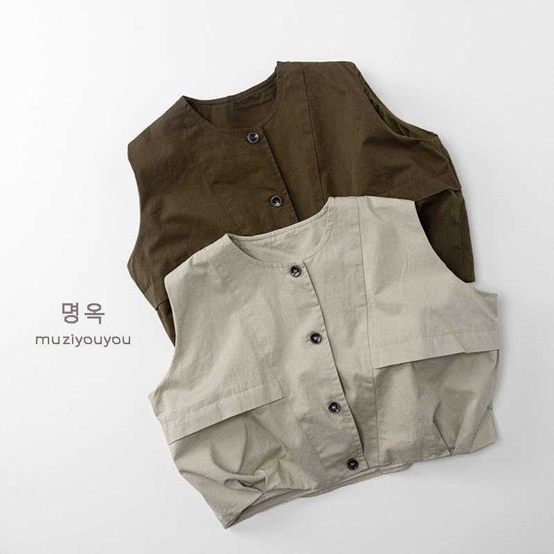 -フラップポケットノーカラーベスト【mh0010870】 - mamahalo shop - ベスト -  べビー服 - 子供服 - 男の子 - 女の子