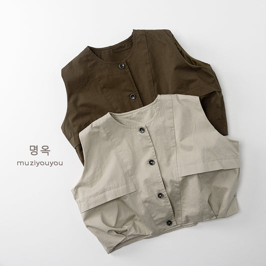 -フラップポケットノーカラーベスト【mh0010870】 - mamahalo shop - ベスト -  べビー服 - 子供服 - 男の子 - 女の子
