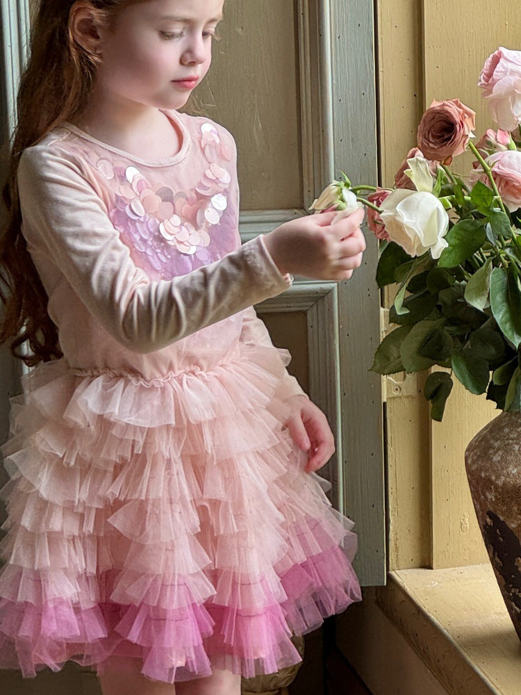 -スパンコールチュール長袖ドレスワンピース【mh0011216】 - mamahalo shop - 長袖ワンピース -  べビー服 - 子供服 - 男の子 - 女の子