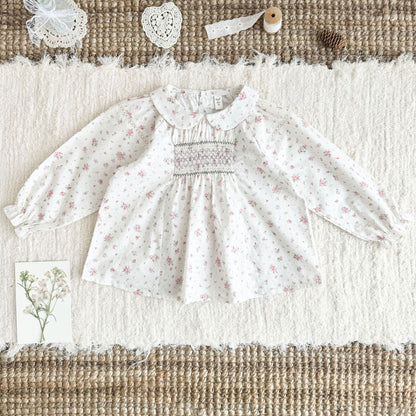 Kids' Floral Smock Ruffled Long-Sleeve Blouse【mh0014610】
