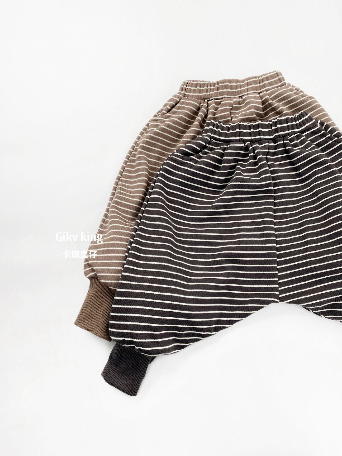 Horizontal Striped Cotton Jogger Pants 【mh0012577】