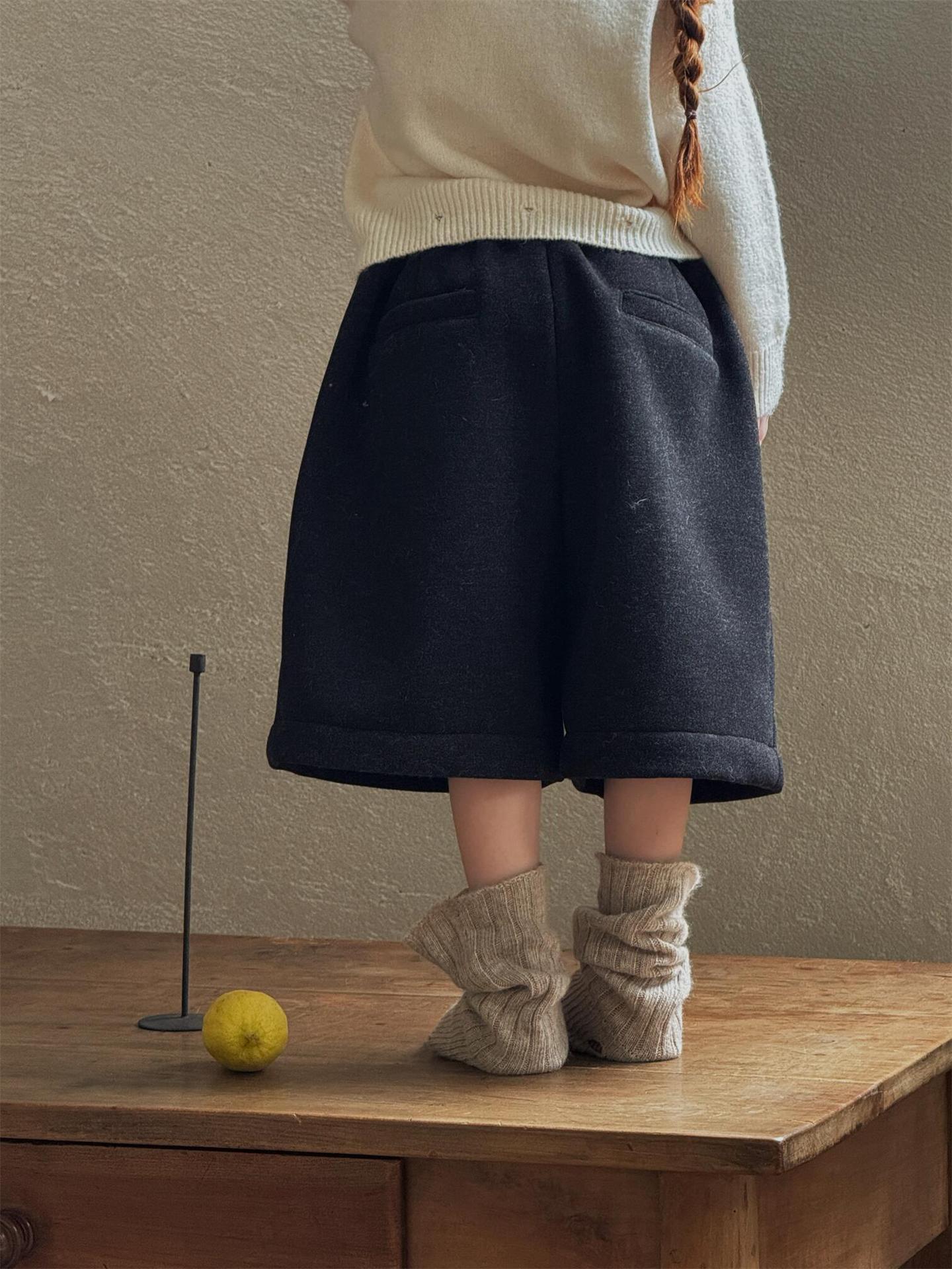 ハーフパンツ ウールタッチ 裏起毛 ストレート ゆったり あったか【mh0011735】