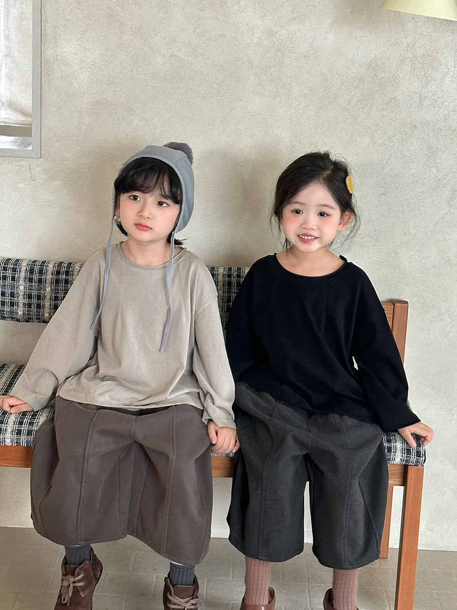 Camiseta de manga larga holgada con abertura lateral y hombros caídos para niños 【mh0014298】