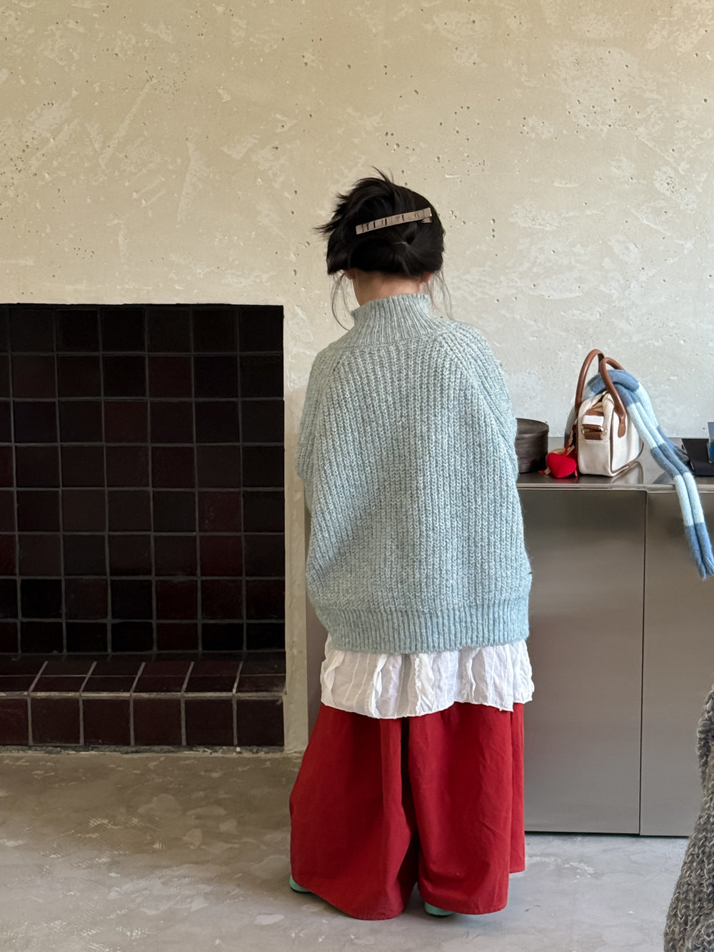 -スタンドネックボタン付きニットセーター スタンドカラーハイネックトップス【mh0010966】 - mamahalo shop - ニット・セーター -  べビー服 - 子供服 - 男の子 - 女の子