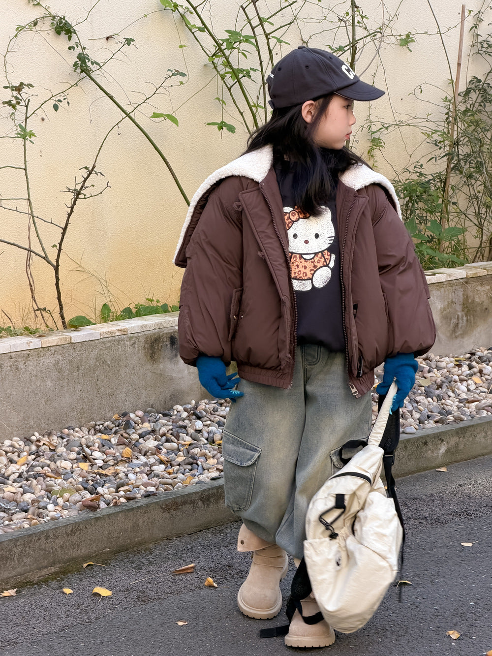 Padded blouson jacket with fleece lining and hood, featuring large lapels [mh0011864]