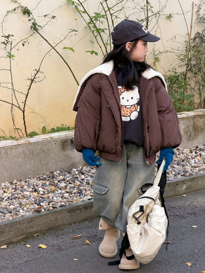 Padded blouson jacket with fleece lining and hood, featuring large lapels [mh0011864]