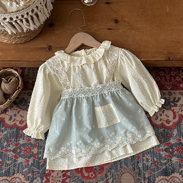 Baby & Kids Frill Collar Jacquard Long-Sleeve Dress Gingham Check Lace Camisole Dress [mh0014482]