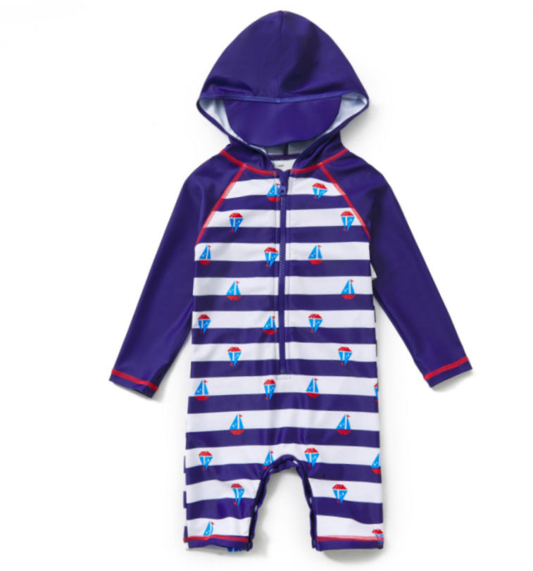 One-piece Hooded Sun-protection Swimsuit プリント フード付き長袖水着【mh0013318】