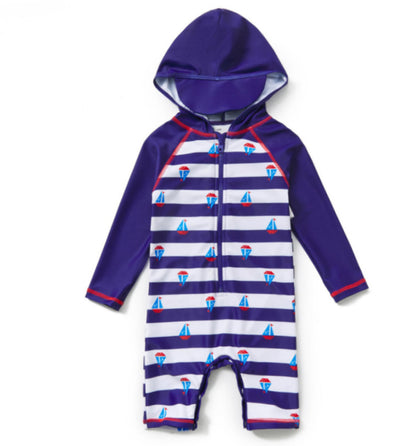 One-piece Hooded Sun-protection Swimsuit プリント フード付き長袖水着【mh0013318】