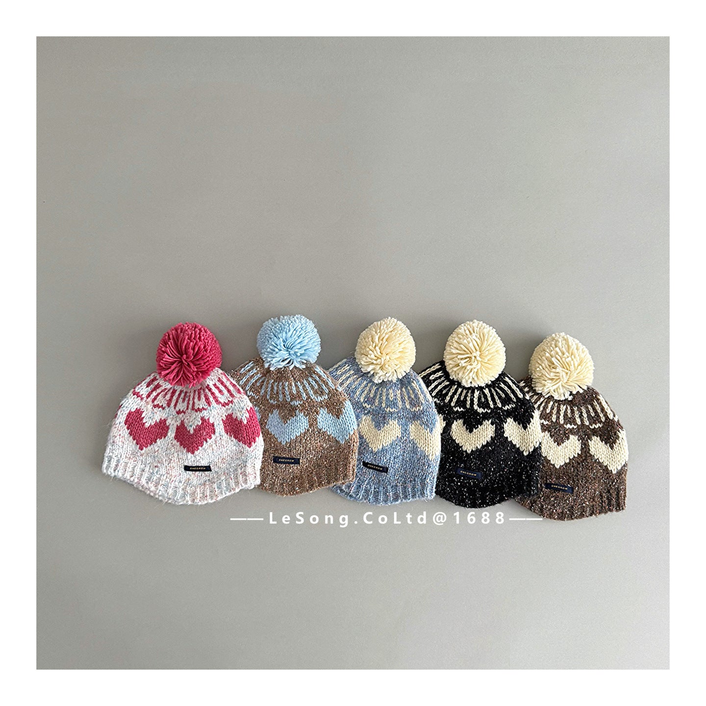 キッズ帽子 ニット ハート ぽんぽん ビーニー ニットキャップ【mh0011838】