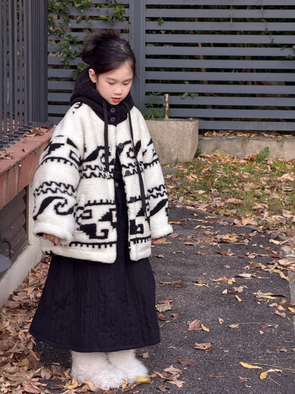 ラムフリースジャケット トライバル柄 ネイティブ柄 フーディコート【mh0011868】